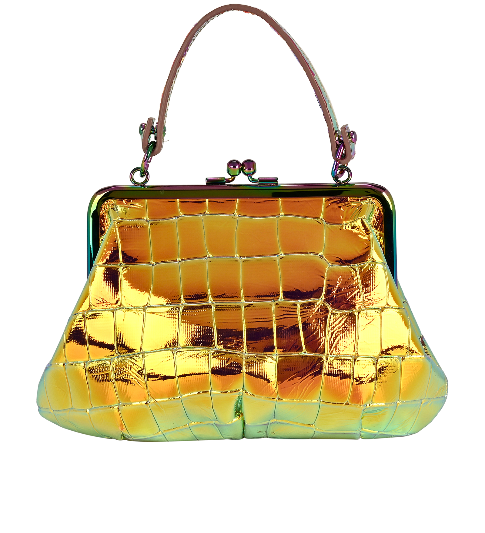 Granny Frame Purse, &pound;180, Handbags, Purple/Yellow, Leather, Back view
